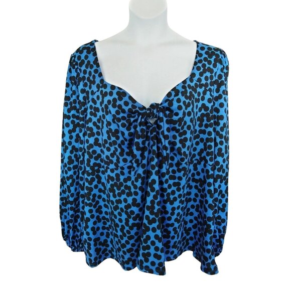 Ava & Viv Womens Plus Size 4X Blue Black Polka Dot Long Sleeve Blouse Bow Detail - Picture 2 of 9